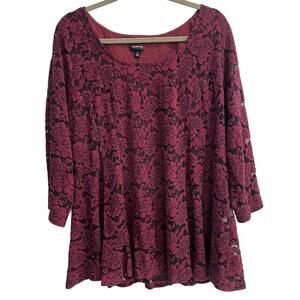 Torrid Size 2 2X Dark Red and Black Rose Velvety Top